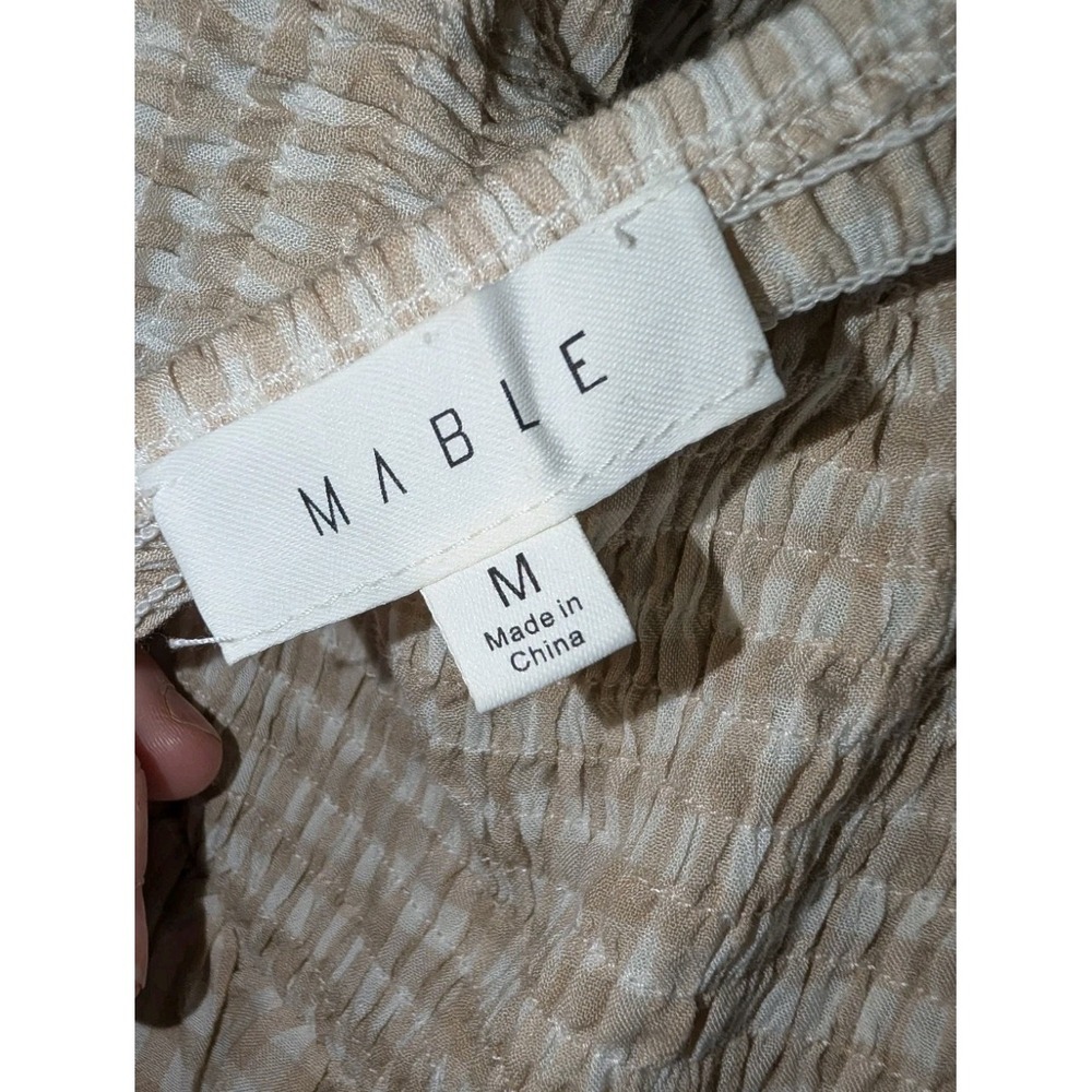 Mable Tan/White Gingham Smocked Bodice Ruffle Hem Dress-Size M (Instagram Dress) - Picture 3 of 7